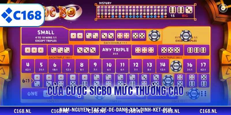 Cửa cược sicbo mức thưởng cao